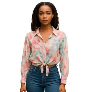 ZARA Womens Front Tie Crop Shirt Blouse Multicoloured Floral